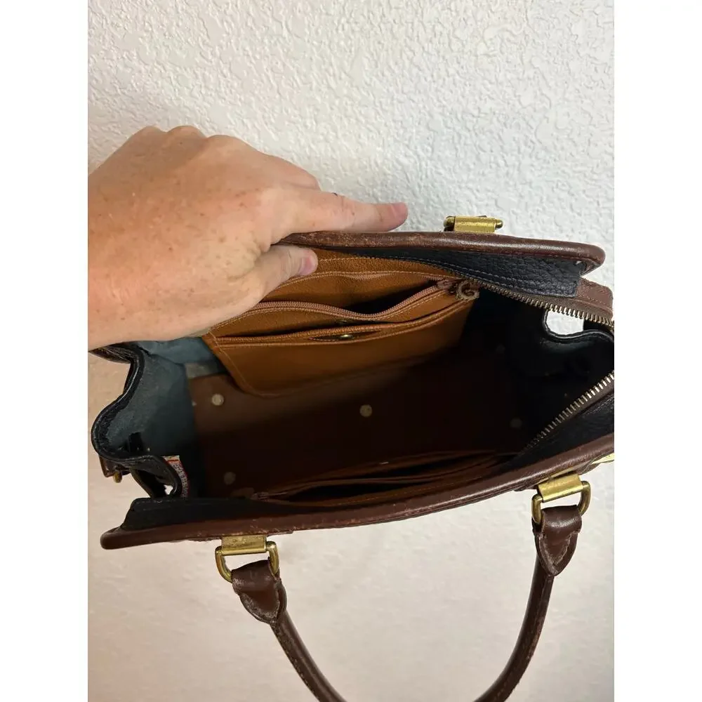 Vintage Dooney & Bourke Black and Tan Satchel All Weather Leather No Strap